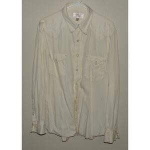 Ryan Michael Mens Large LS Pearl Snap Western Silk Blend Shirt Ivory Embroidered